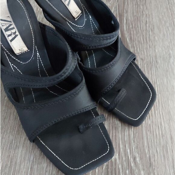 ZARA NEOPRENE HIGH-HEEL SANDALS SLIP ON BLACK SIZE 6 - Picture 8 of 11